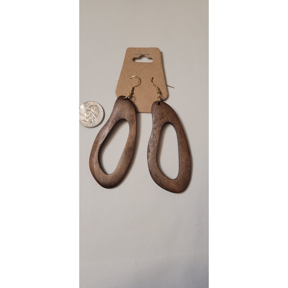 Hot Fashion  Boho Handmade Wood Oval Teardrop Dark Brown Dangle Hook  Earrings